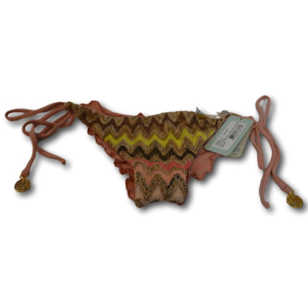 Luli Fama Muliticolo Knit Wavey Ruched Back Tie Side Bikini Bottom Size:S